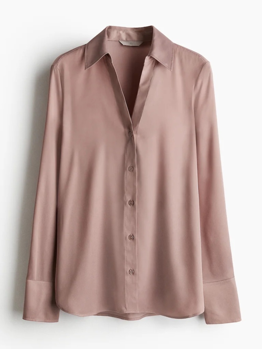 H&M Satin Button Down Blouse Womens M Dusty Rose Pink Long Sleeve Work Office